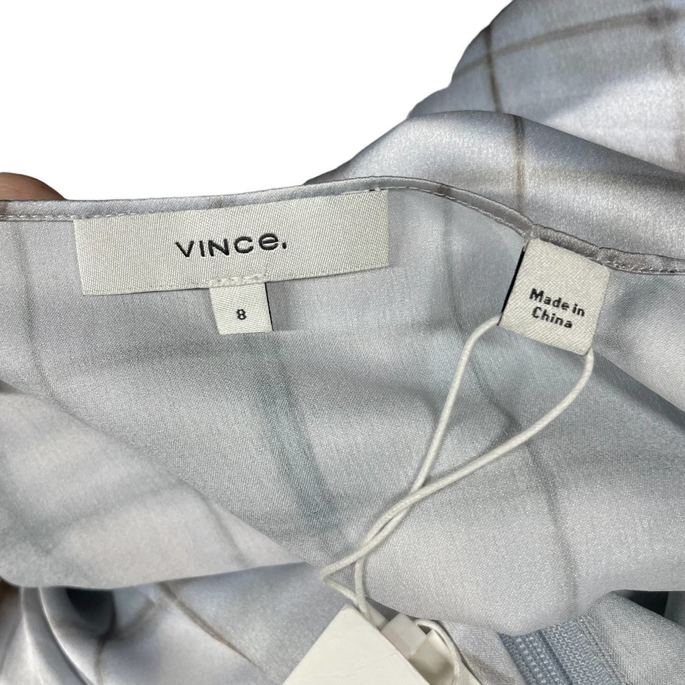 Vince Hazy Plaid Cowl Neck Slip Dress in Powder Blue Gray Size 8 - Picture 9 of 13